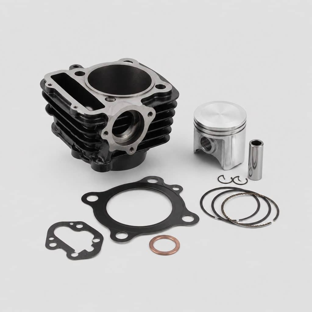 Kit cylindre-piston de moteur deux-roues avec joints sur fond clair